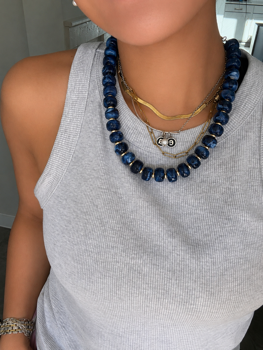 PRE ORDER MARIGOLD BEADED NECKLACE IN CFC BLUE